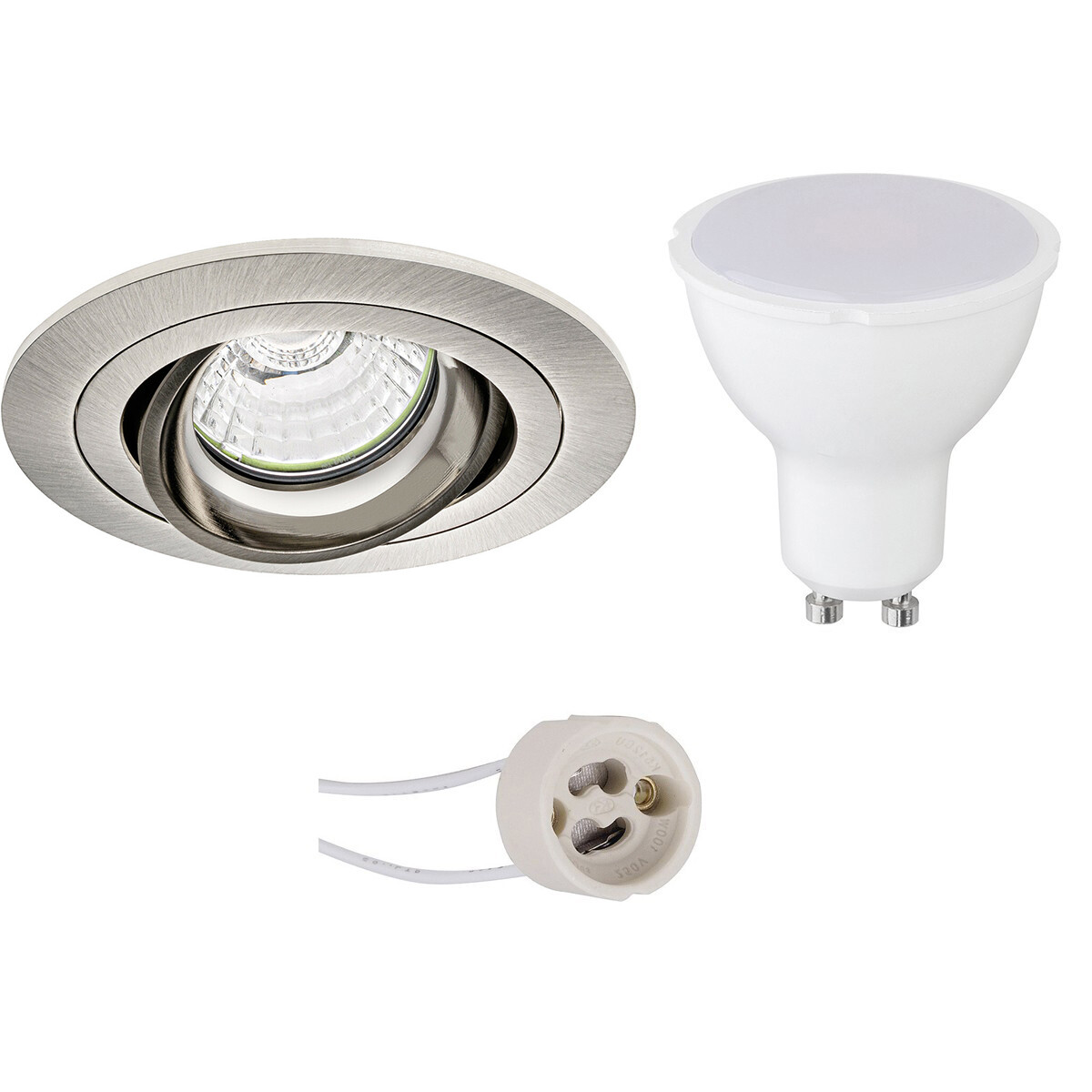 LED Spot Set - Pragmi Alpin Pro - GU10 Fitting - Inbouw Rond - Mat Nikkel - 4W - Warm Wit 3000K - Kantelbaar - Ø92mm