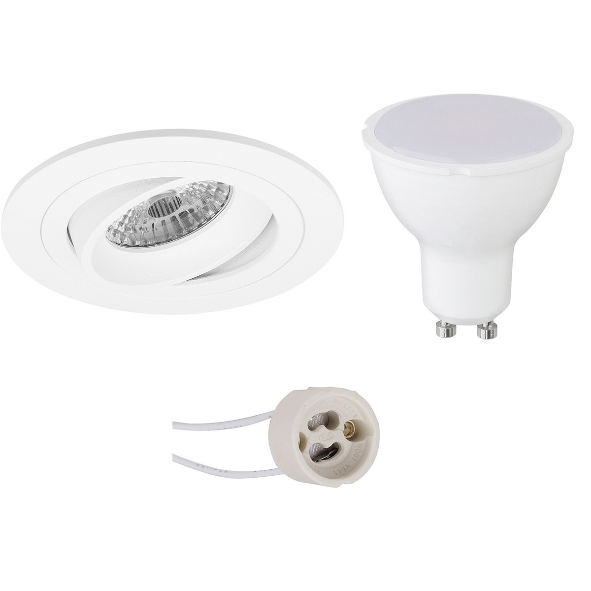 LED Spot Set - Aigi - Pragmi Alpin Pro - GU10 Fitting - Inbouw Rond - Mat Wit - 6W - Warm Wit 3000K - Kantelbaar Ø92mm