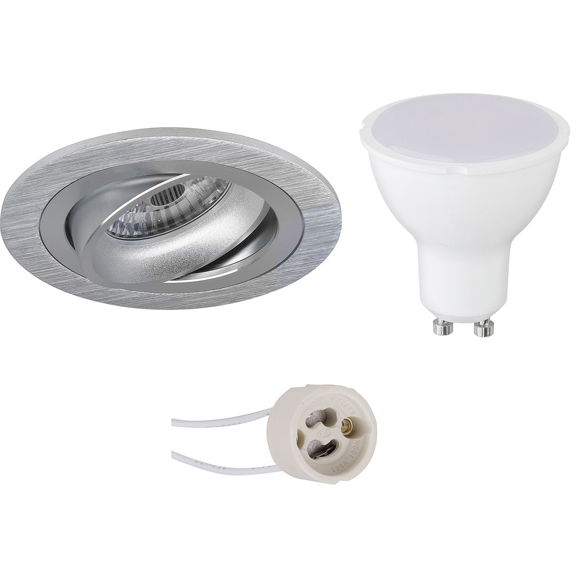 LED Spot Set - Pragmi Alpin Pro - GU10 Fitting - Inbouw Rond - Mat Zilver - 4W - Natuurlijk Wit 4200K - Kantelbaar Ø92mm