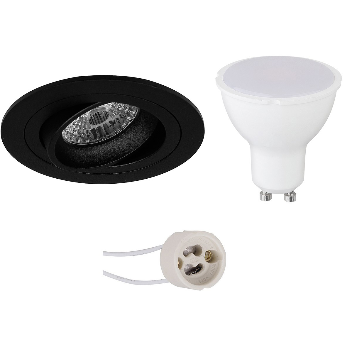 LED Spot Set - Pragmi Alpin Pro - GU10 Fitting - Inbouw Rond - Mat Zwart - 4W - Warm Wit 3000K - Kantelbaar Ø92mm