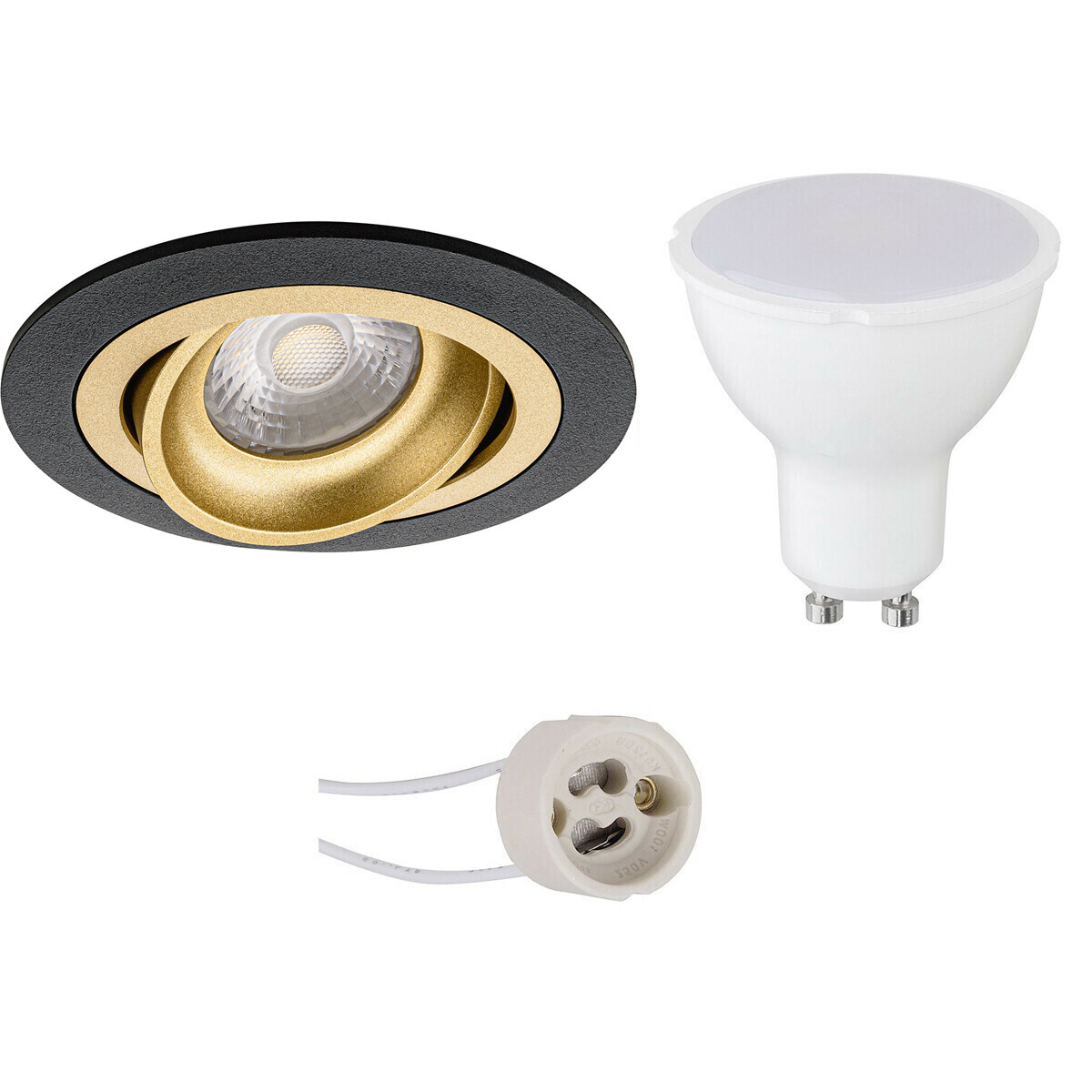 LED Spot Set - Pragmi Alpin Pro - GU10 Fitting - Inbouw Rond - Mat Zwart/Goud - 6W - Natuurlijk Wit 4200K - Kantelbaar Ø92mm