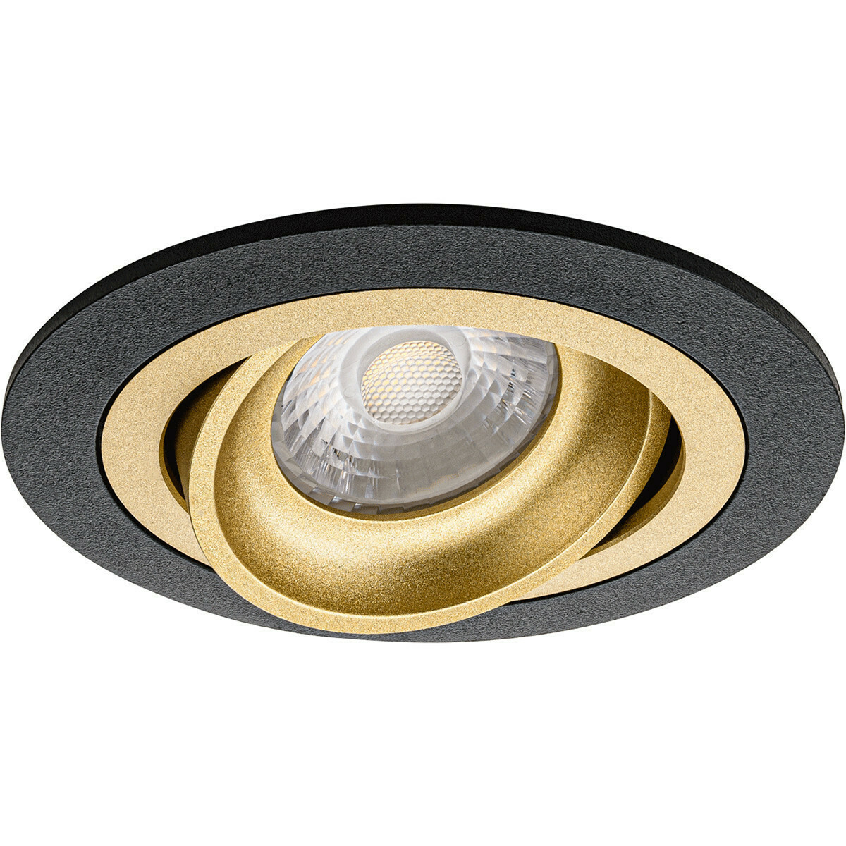 LED Spot Set - Pragmi Alpin Pro - GU10 Fitting - Inbouw Rond - Mat Zwart/Goud - Kantelbaar Ø92mm - Philips - CorePro 827 36D - 5W - Warm Wit 2700K - Dimbaar