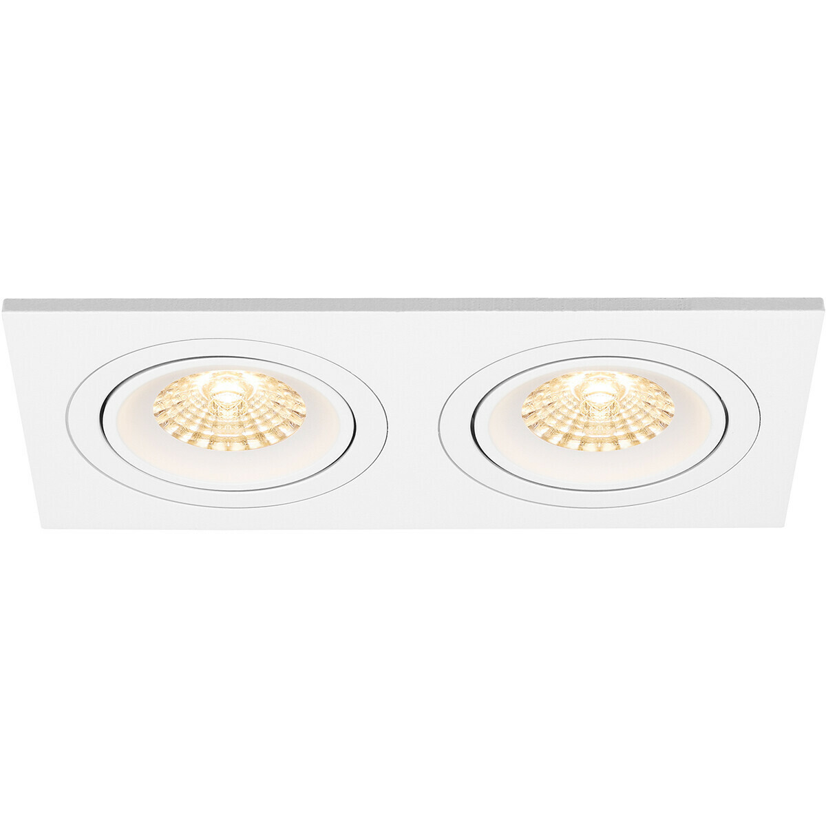 LED Spot Set - Pragmi Borny Pro - GU10 Fitting - Inbouw Rechthoek Dubbel - Mat Wit - 4W - Warm Wit 3000K - Kantelbaar - 175x92mm