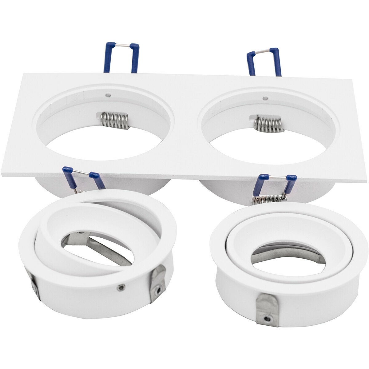 LED Spot Set - Pragmi Borny Pro - GU10 Fitting - Inbouw Rechthoek Dubbel - Mat Wit - 4W - Helder/Koud Wit 6400K - Kantelbaar - 175x92mm