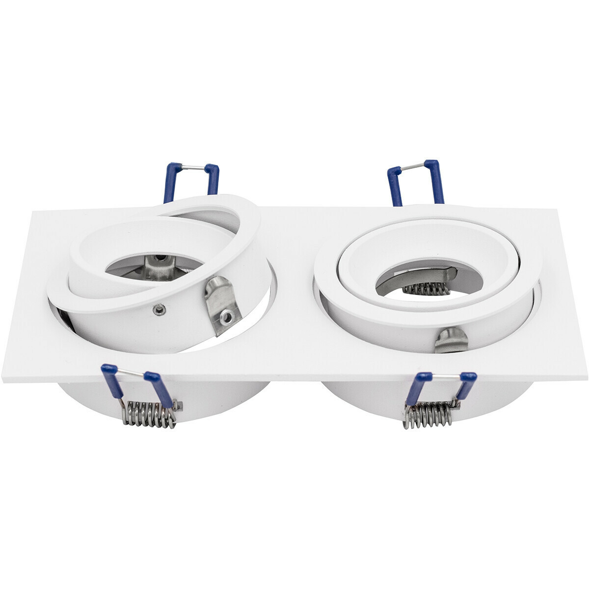 LED Spot Set - Pragmi Borny Pro - GU10 Fitting - Inbouw Rechthoek Dubbel - Mat Wit - 4W - Warm Wit 3000K - Kantelbaar - 175x92mm