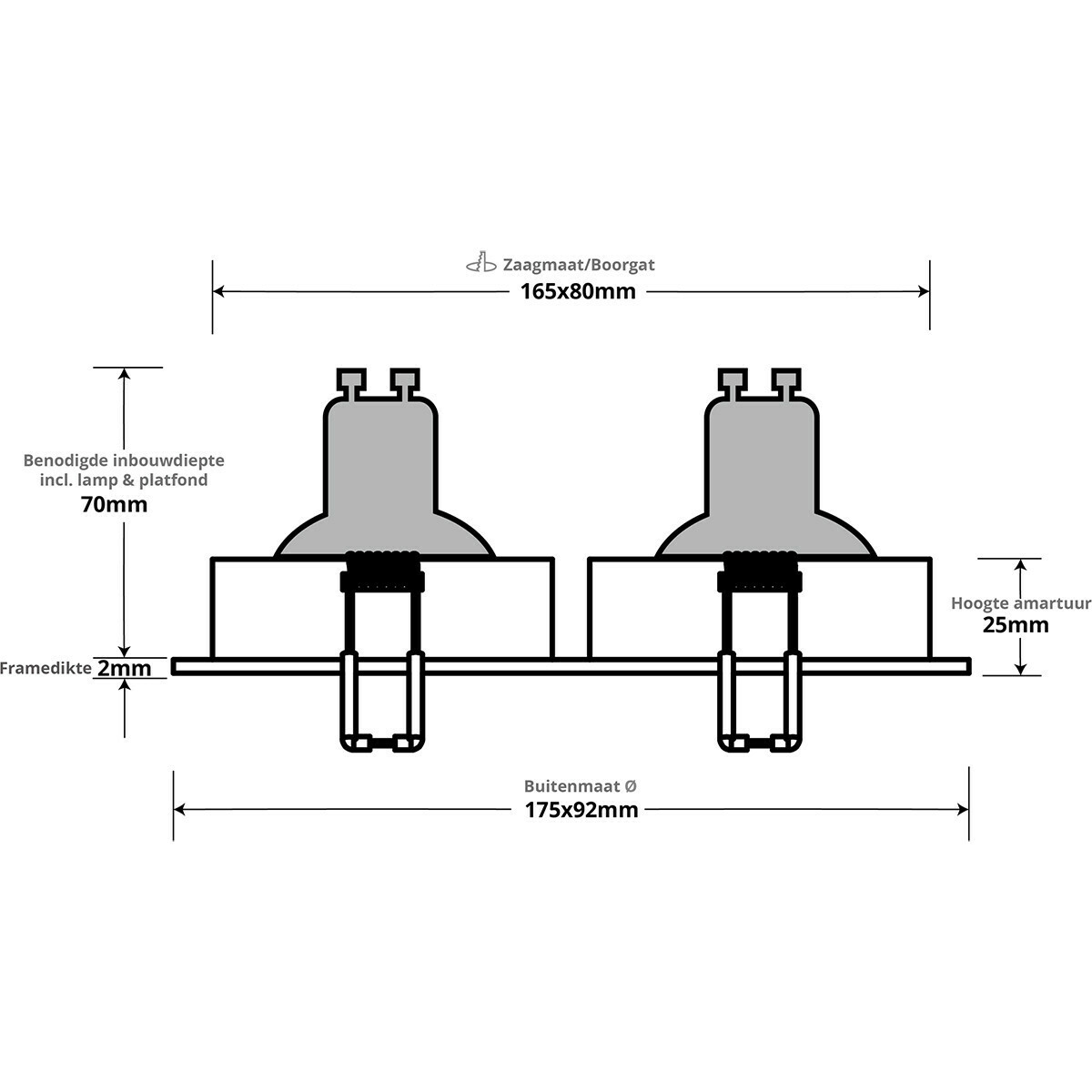 LED Spot Set - Pragmi Borny Pro - GU10 Fitting - Inbouw Rechthoek Dubbel - Mat Wit - 4W - Natuurlijk Wit 4200K - Kantelbaar - 175x92mm