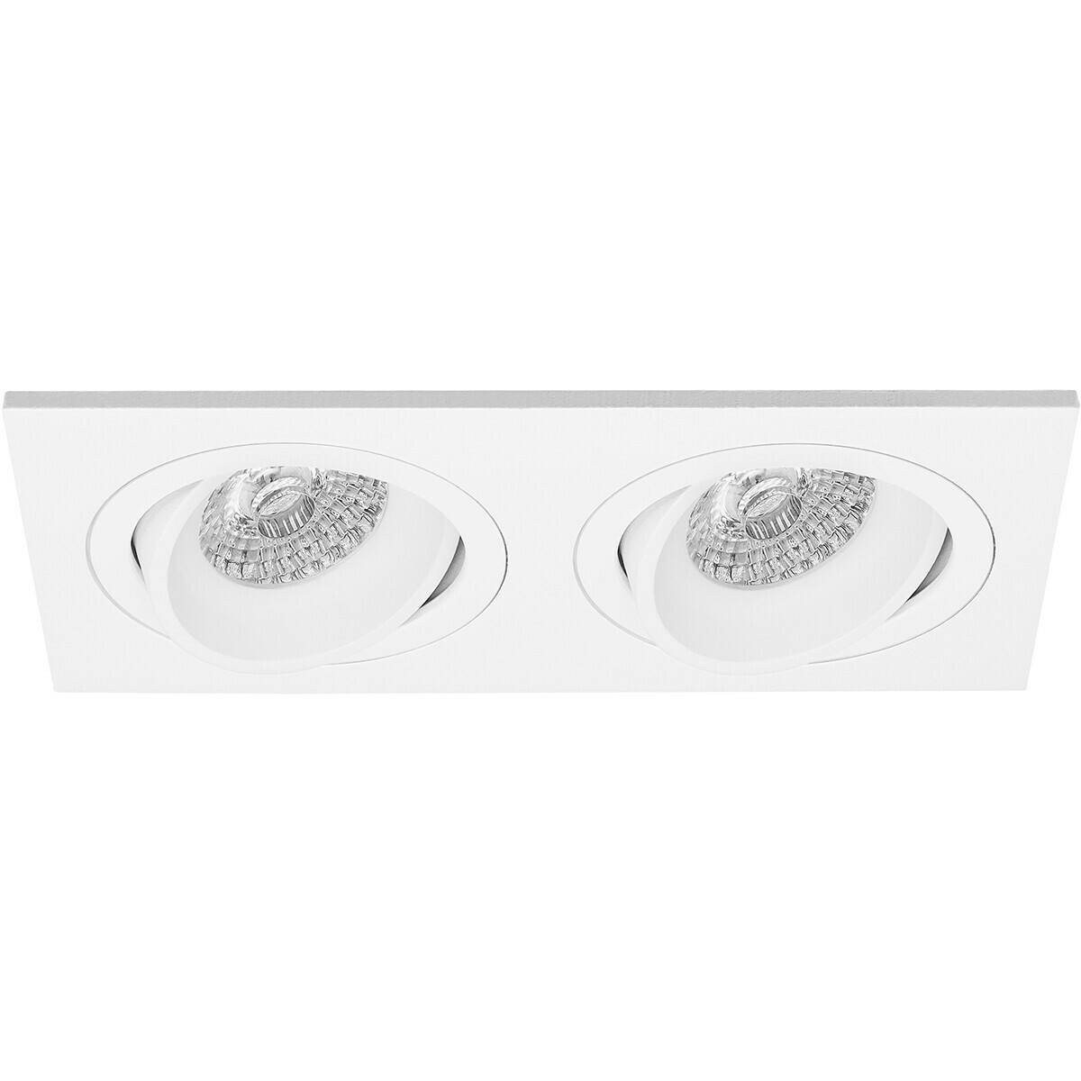 LED Spot Set - Aigi - Pragmi Borny Pro - GU10 Fitting - Inbouw Rechthoek Dubbel - Mat Wit - 6W - Helder/Koud Wit 6400K - Kantelbaar - 175x92mm