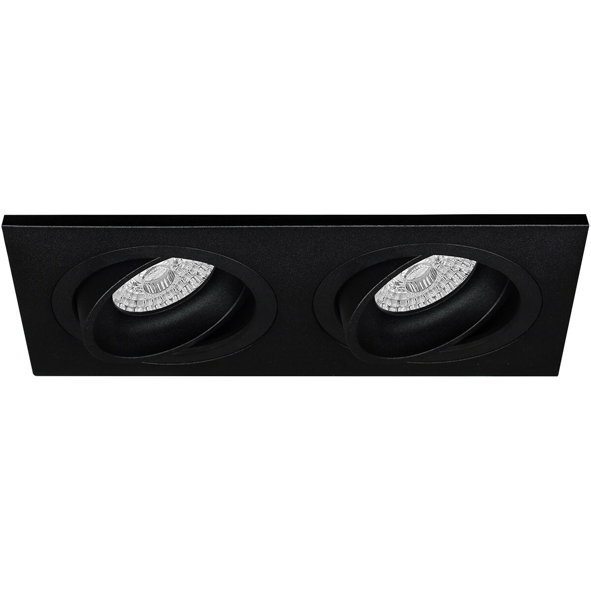 LED Spot Set - Aigi - Pragmi Borny Pro - GU10 Fitting - Inbouw Rechthoek Dubbel - Mat Zwart - 8W - Warm Wit 3000K - Kantelbaar - 175x92mm