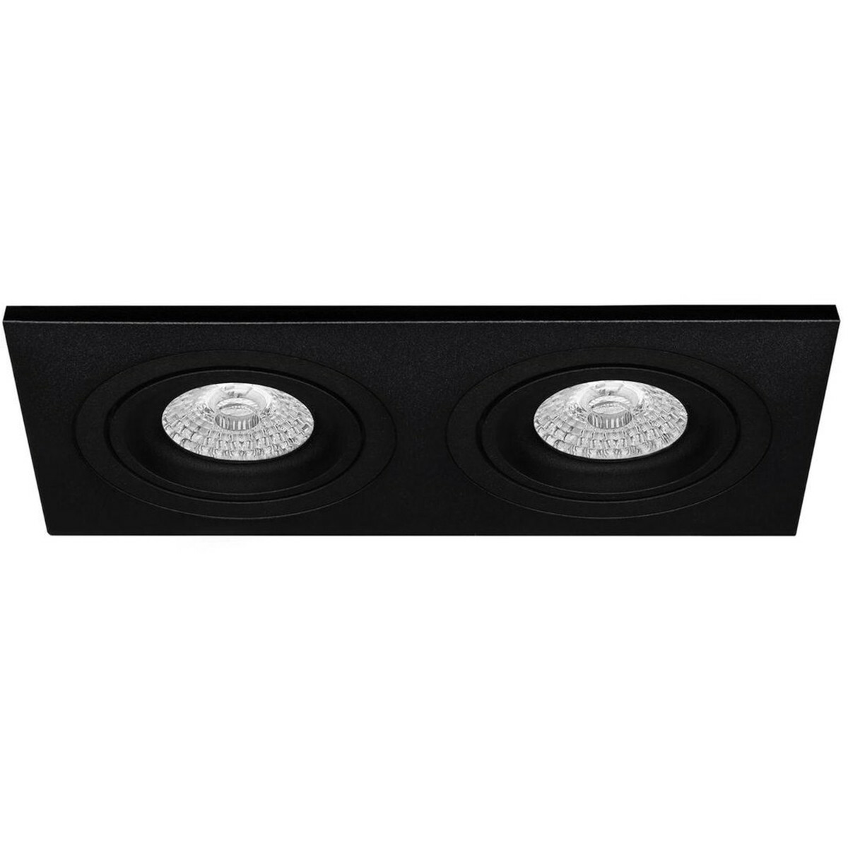 LED Spot Set - Aigi - Pragmi Borny Pro - GU10 Fitting - Inbouw Rechthoek Dubbel - Mat Zwart - 8W - Warm Wit 3000K - Kantelbaar - 175x92mm