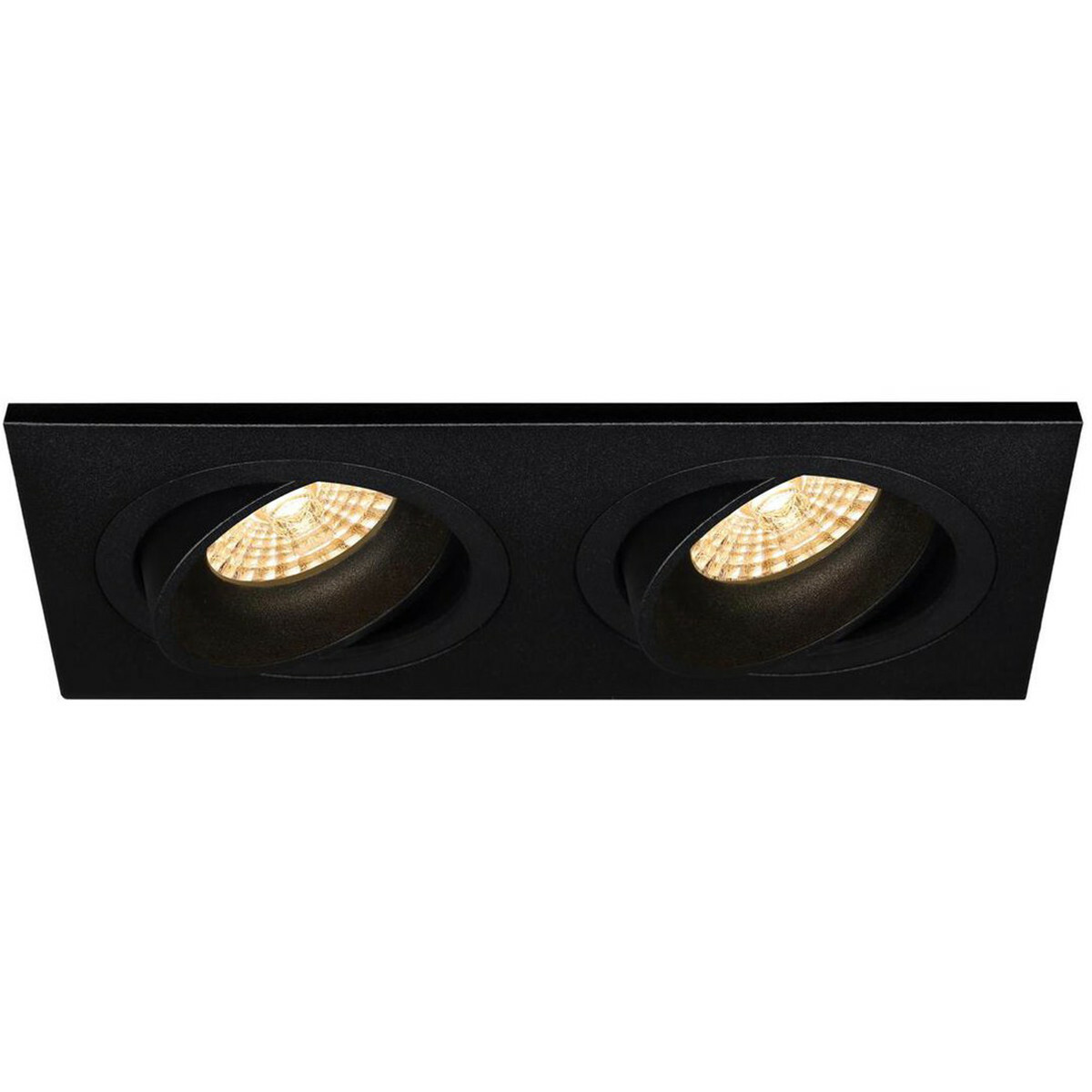 LED Spot Set - Aigi - Pragmi Borny Pro - GU10 Fitting - Inbouw Rechthoek Dubbel - Mat Zwart - 8W - Warm Wit 3000K - Kantelbaar - 175x92mm