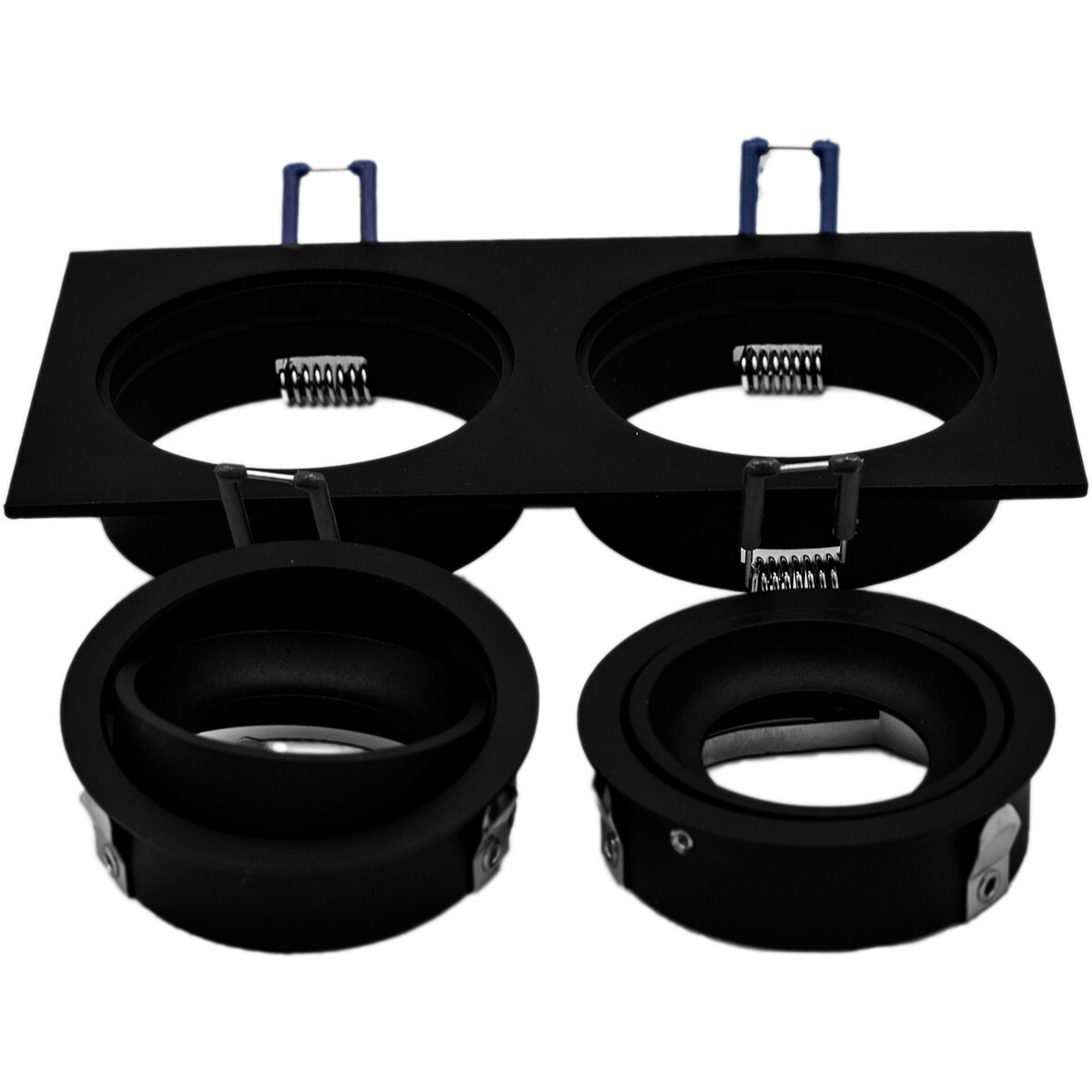 LED Spot Set - Pragmi Borny Pro - GU10 Fitting - Inbouw Rechthoek Dubbel - Mat Zwart - 4W - Helder/Koud Wit 6400K - Kantelbaar - 175x92mm