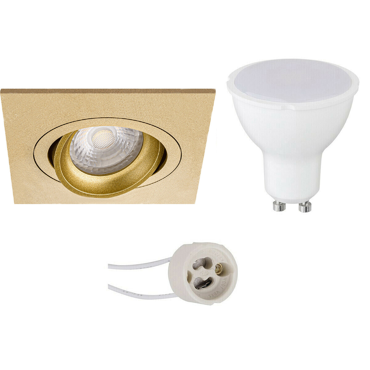 LED Spot Set - Pragmi Borny Pro - GU10 Fitting - Inbouw Vierkant - Mat Goud - 4W - Warm Wit 3000K - Kantelbaar - 92mm