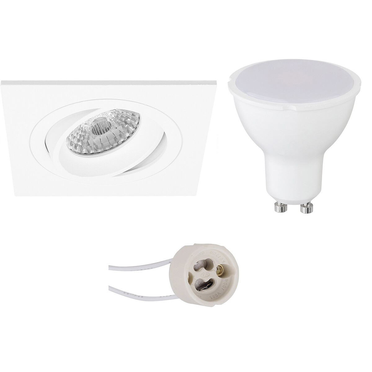 LED Spot Set - Pragmi Borny Pro - GU10 Fitting - Inbouw Vierkant - Mat Wit - 4W - Natuurlijk Wit 4200K - Kantelbaar - 92mm