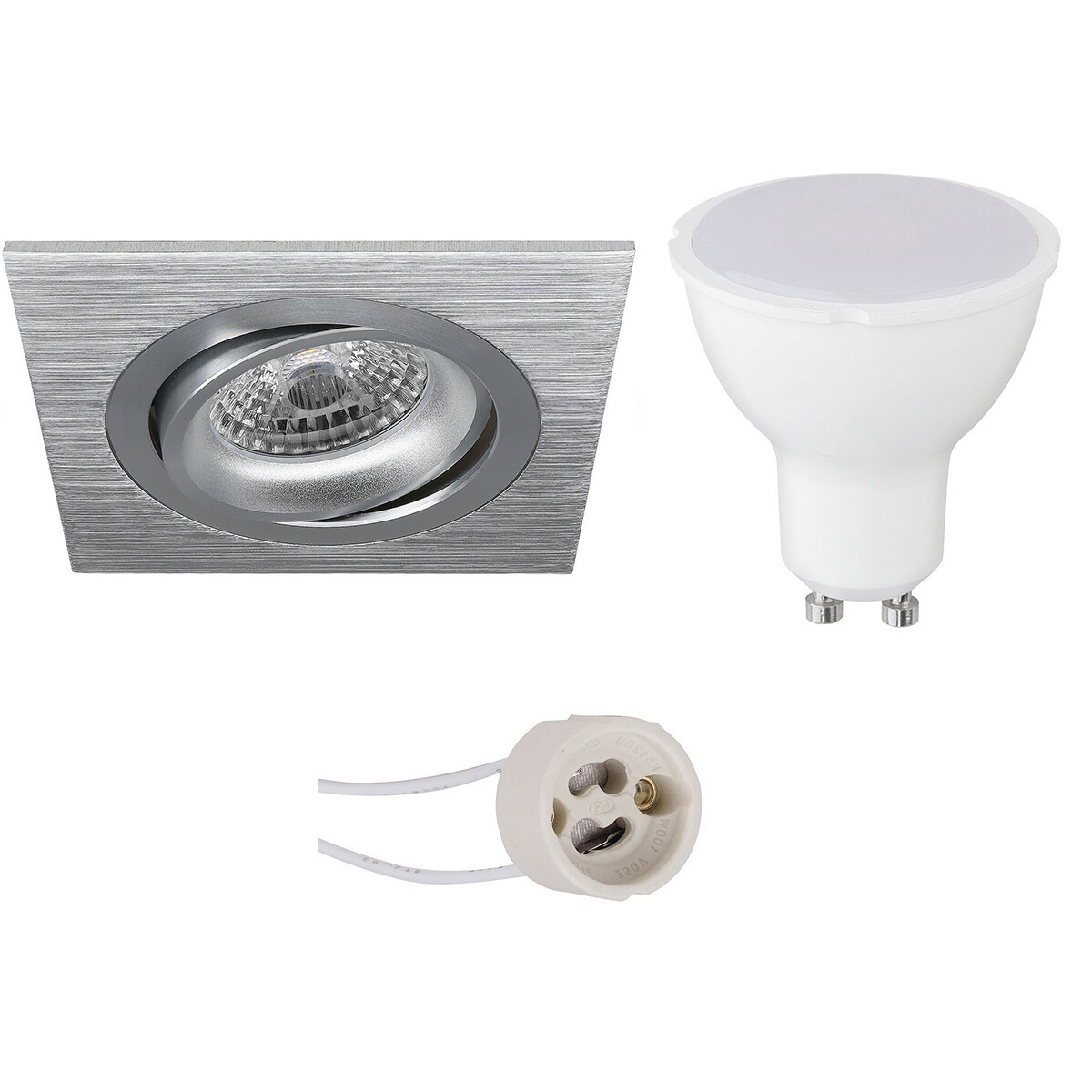 LED Spot Set - Pragmi Borny Pro - GU10 Fitting - Inbouw Vierkant - Mat Zilver - 4W - Natuurlijk Wit 4200K - Kantelbaar - 92mm