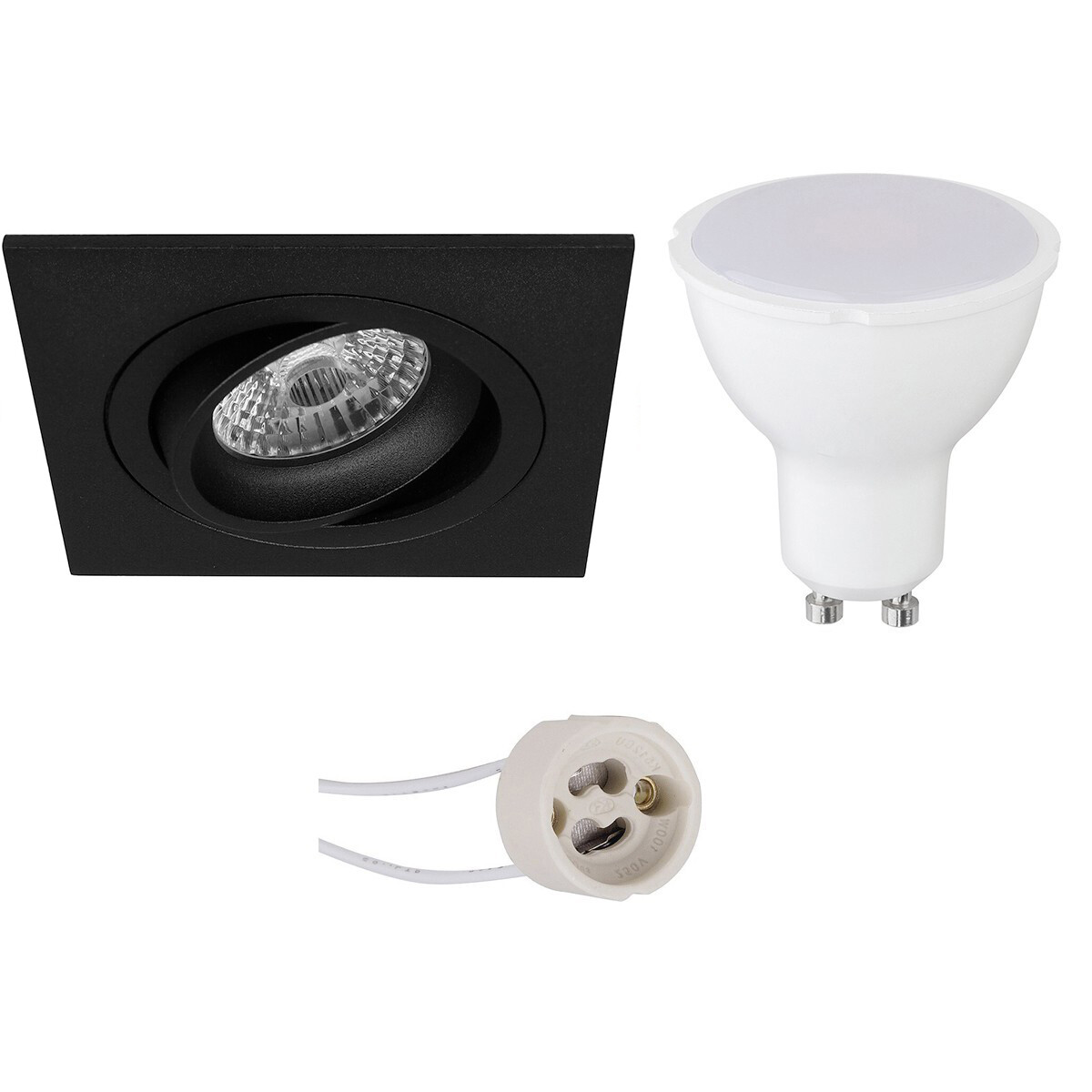 LED Spot Set - Pragmi Borny Pro - GU10 Fitting - Inbouw Vierkant - Mat Zwart - 4W - Natuurlijk Wit 4200K - Kantelbaar - 92mm