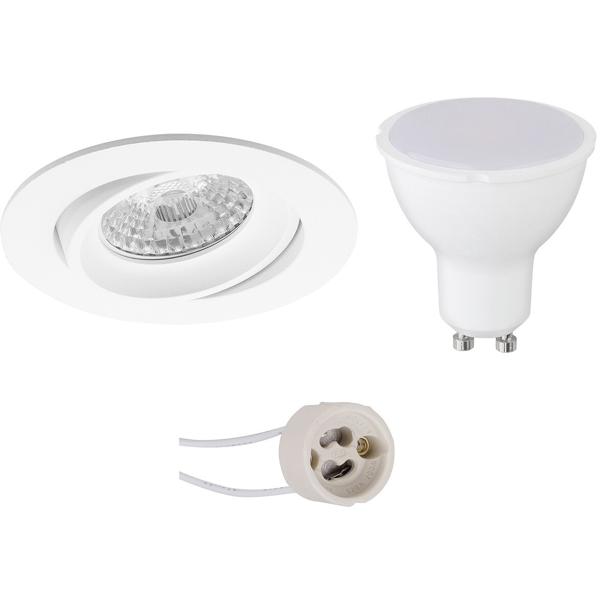 LED Spot Set - Pragmi Delton Pro - GU10 Fitting - Inbouw Rond - Mat Wit - 4W - Natuurlijk Wit 4200K - Kantelbaar - Ø82mm