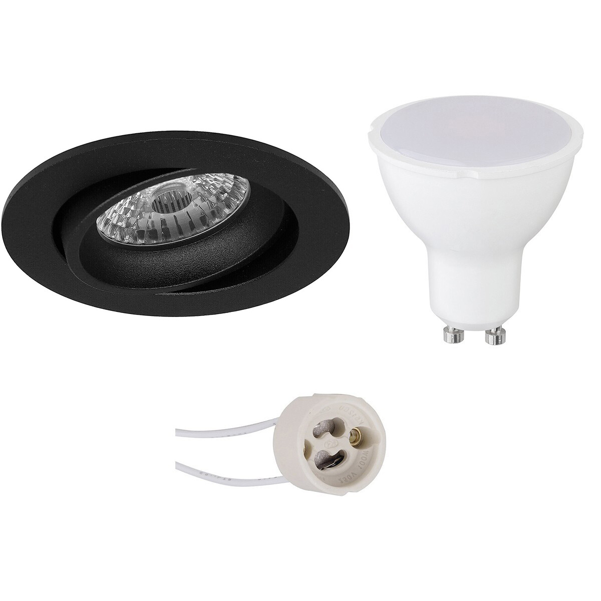 LED Spot Set - Aigi - Pragmi Delton Pro - GU10 Fitting - Inbouw Rond - Mat Zwart - 6W - Warm Wit 3000K - Kantelbaar - Ø82mm