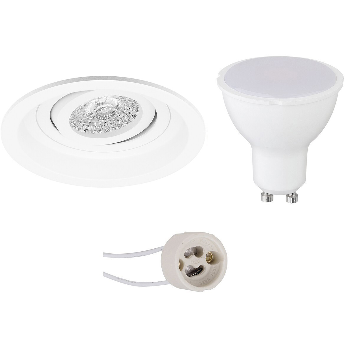 LED Spot Set - Aigi - Pragmi Domy Pro - GU10 Fitting - Inbouw Rond - Mat Wit - 6W - Helder/Koud Wit 6400K - Verdiept - Kantelbaar - Ø105mm