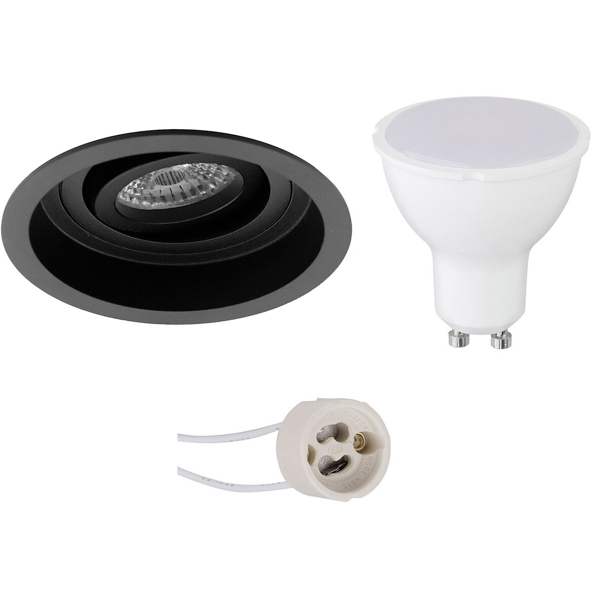 LED Spot Set - Pragmi Domy Pro - GU10 Fitting - Inbouw Rond - Mat Zwart - 4W - Warm Wit 3000K - Verdiept - Kantelbaar - Ø105mm