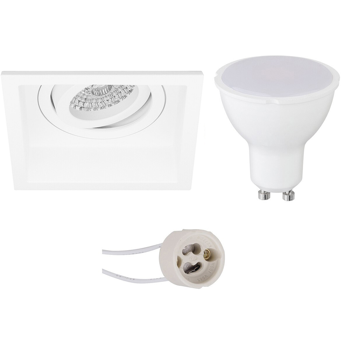 LED Spot Set - Aigi - Pragmi Domy Pro - GU10 Fitting - Inbouw Vierkant - Mat Wit - 6W - Warm Wit 3000K - Verdiept - Kantelbaar - 105mm