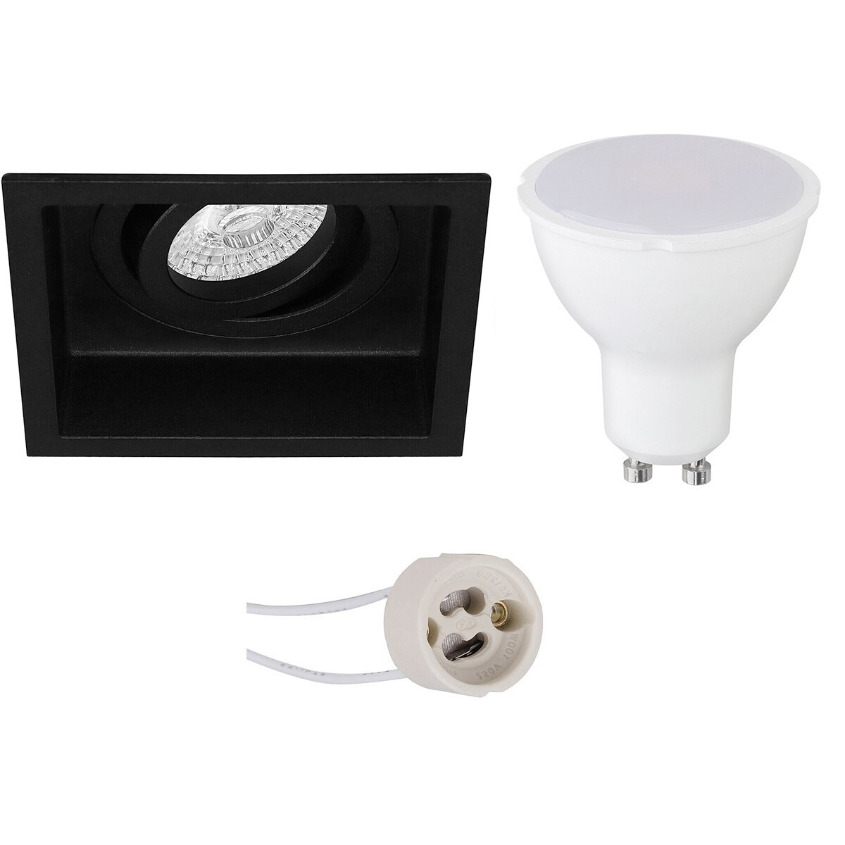 LED Spot Set - Pragmi Domy Pro - GU10 Fitting - Inbouw Vierkant - Mat Zwart - 4W - Helder/Koud Wit 6400K - Verdiept - Kantelbaar - 105mm