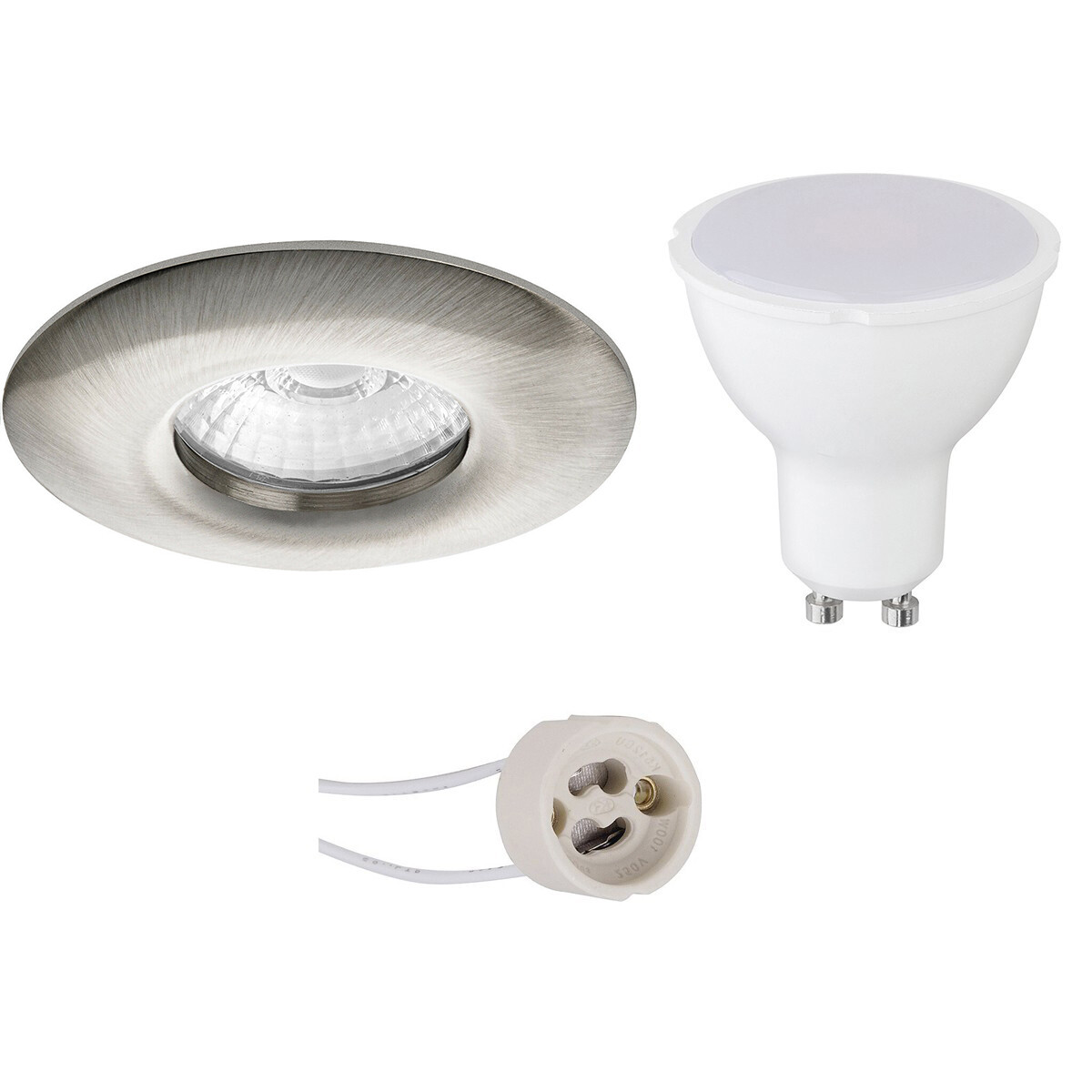 LED Spot Set - Pragmi Luno Pro - Waterdicht IP65 - GU10 Fitting - Dimbaar - Inbouw Rond - Mat Nikkel - 6W - Natuurlijk Wit 4200K - Ø82mm