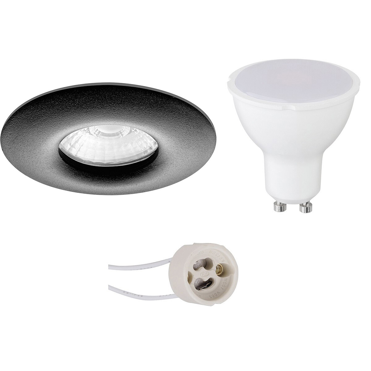 LED Spot Set - Aigi - Pragmi Luno Pro - Waterdicht IP65 - GU10 Fitting - Inbouw Rond - Mat Zwart - 6W - Helder/Koud Wit 6400K - Ø82mm