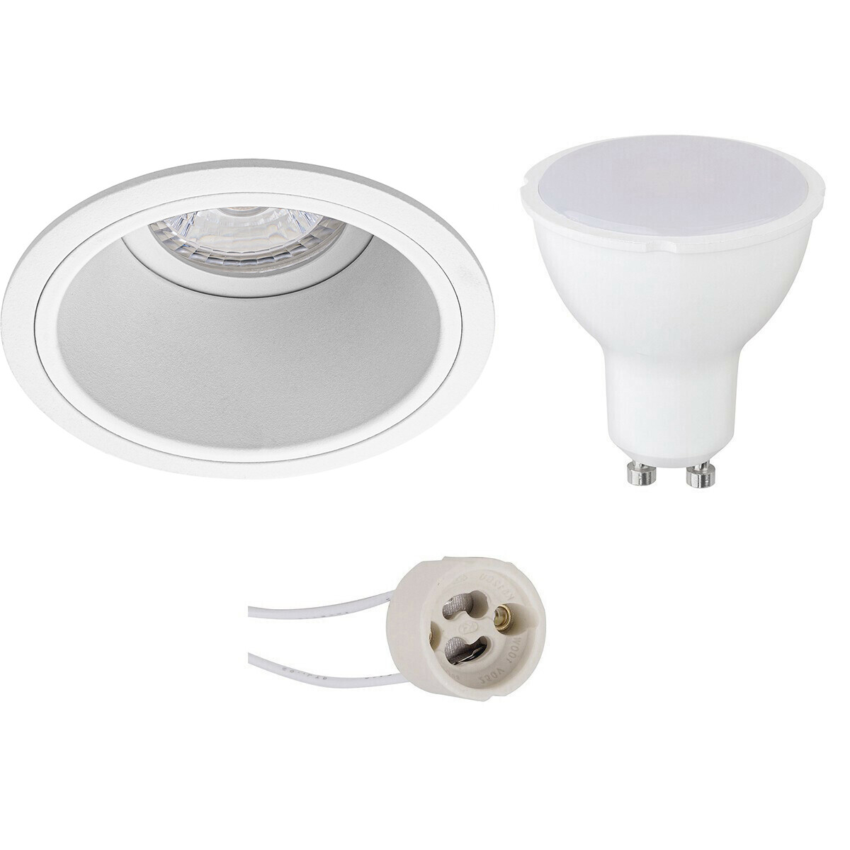 LED Spot Set - Pragmi Minko Pro - GU10 Fitting - Inbouw Rond - Mat Wit - 4W - Helder/Koud Wit 6400K - Verdiept - Ø90mm