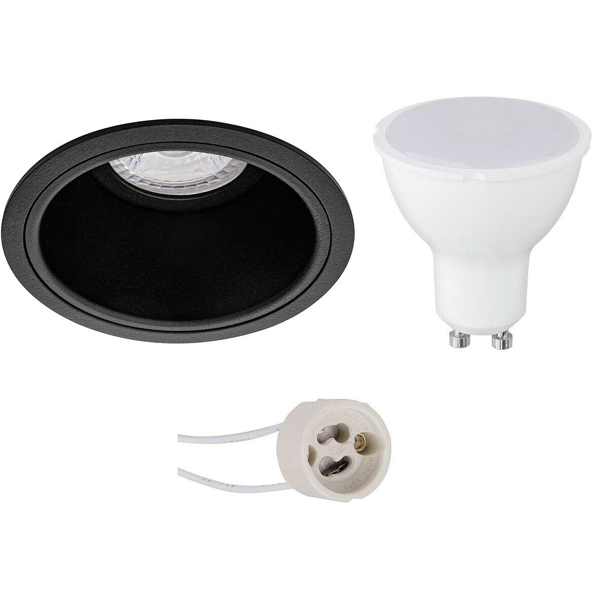 LED Spot Set - Pragmi Minko Pro - GU10 Fitting - Inbouw Rond - Mat Zwart - 4W - Helder/Koud Wit 6400K - Verdiept - Ø90mm