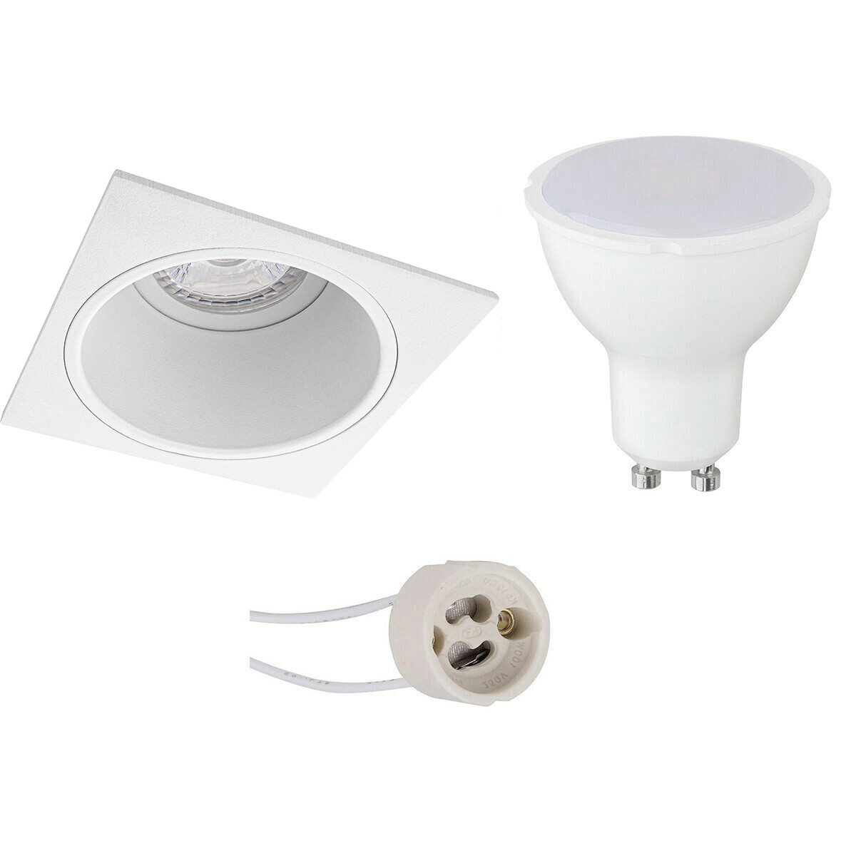 LED Spot Set - Pragmi Minko Pro - GU10 Fitting - Inbouw Vierkant - Mat Wit - 6W - Natuurlijk Wit 4200K - Verdiept - 90mm