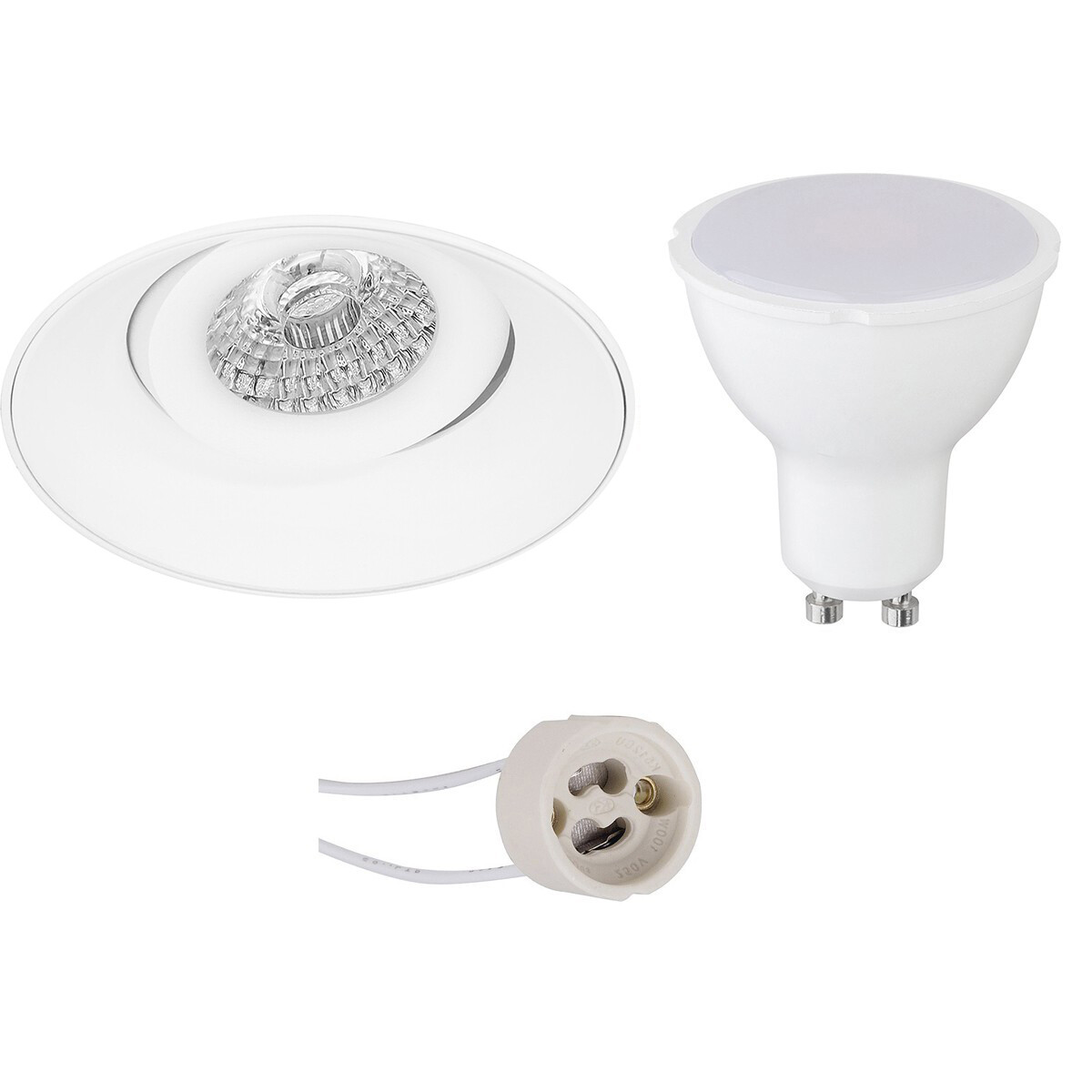 LED Spot Set - Aigi - Pragmi Nivas Pro - GU10 Fitting - Inbouw Rond - Mat Wit - 6W - Helder/Koud Wit 6400K - Trimless - Kantelbaar - Ø150mm