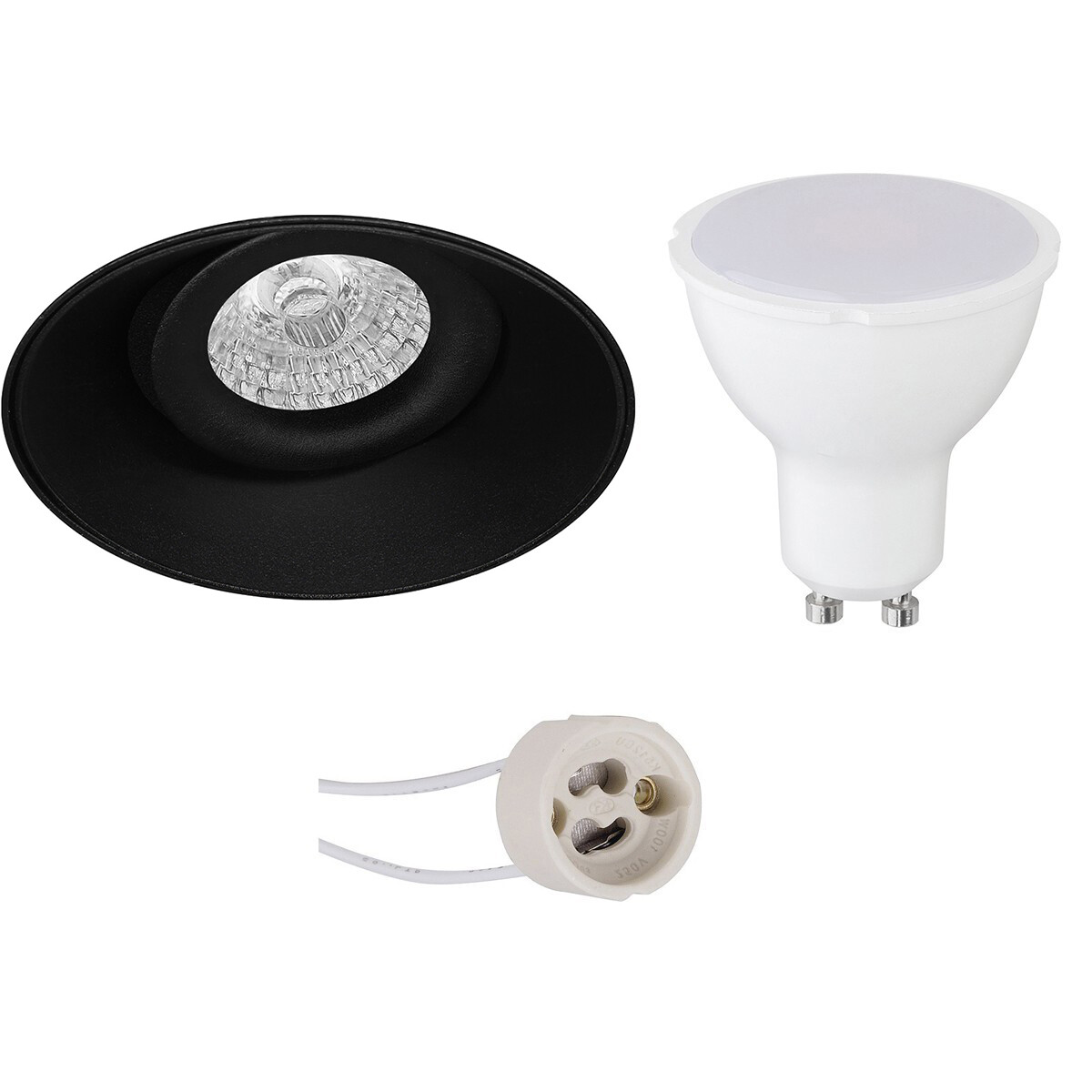 LED Spot Set - Pragmi Nivas Pro - GU10 Fitting - Dimbaar - Inbouw Rond - Mat Zwart - 6W - Helder/Koud Wit 6400K - Trimless - Kantelbaar - Ø150mm