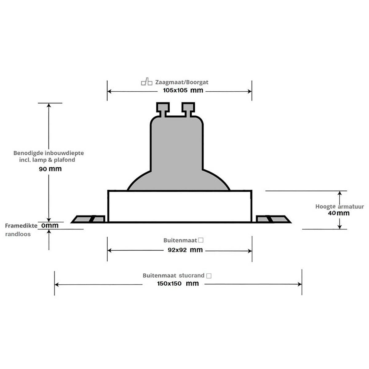 LED Spot Set - Pragmi Nivas Pro - GU10 Fitting - Inbouw Vierkant - Mat Wit - 4W - Natuurlijk Wit 4200K - Trimless - Kantelbaar - 150mm