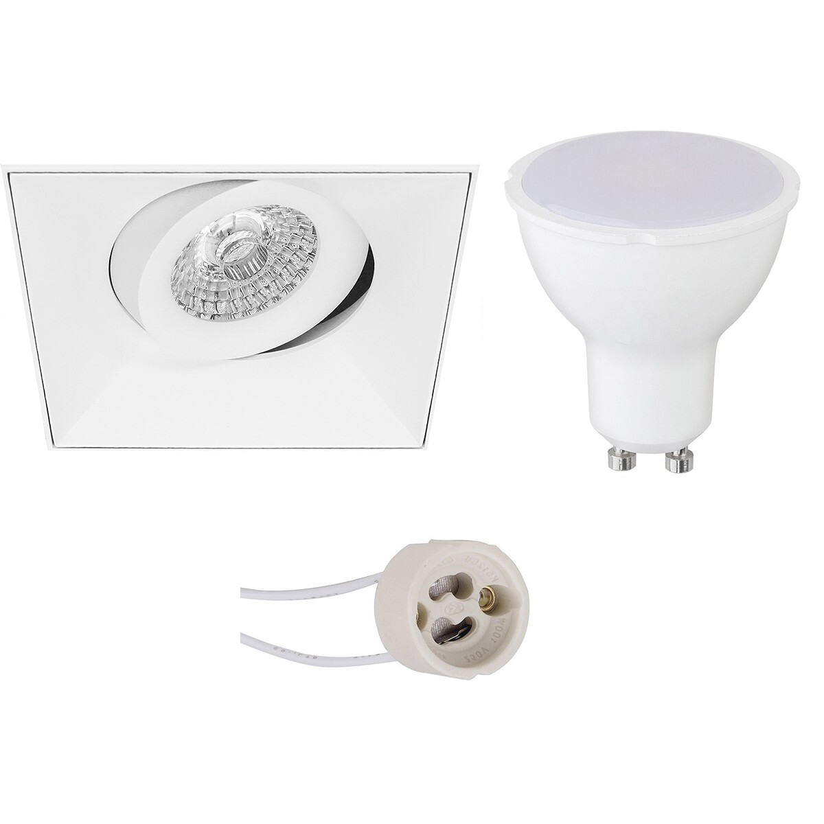 LED Spot Set - Pragmi Nivas Pro - GU10 Fitting - Dimbaar - Inbouw Vierkant - Mat Wit - 6W - Helder/Koud Wit 6400K - Trimless - Kantelbaar - 150mm