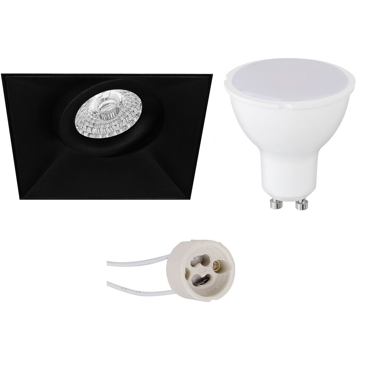 LED Spot Set - Pragmi Nivas Pro - GU10 Fitting - Inbouw Vierkant - Mat Zwart - 4W - Warm Wit 3000K - Trimless - Kantelbaar - 150mm