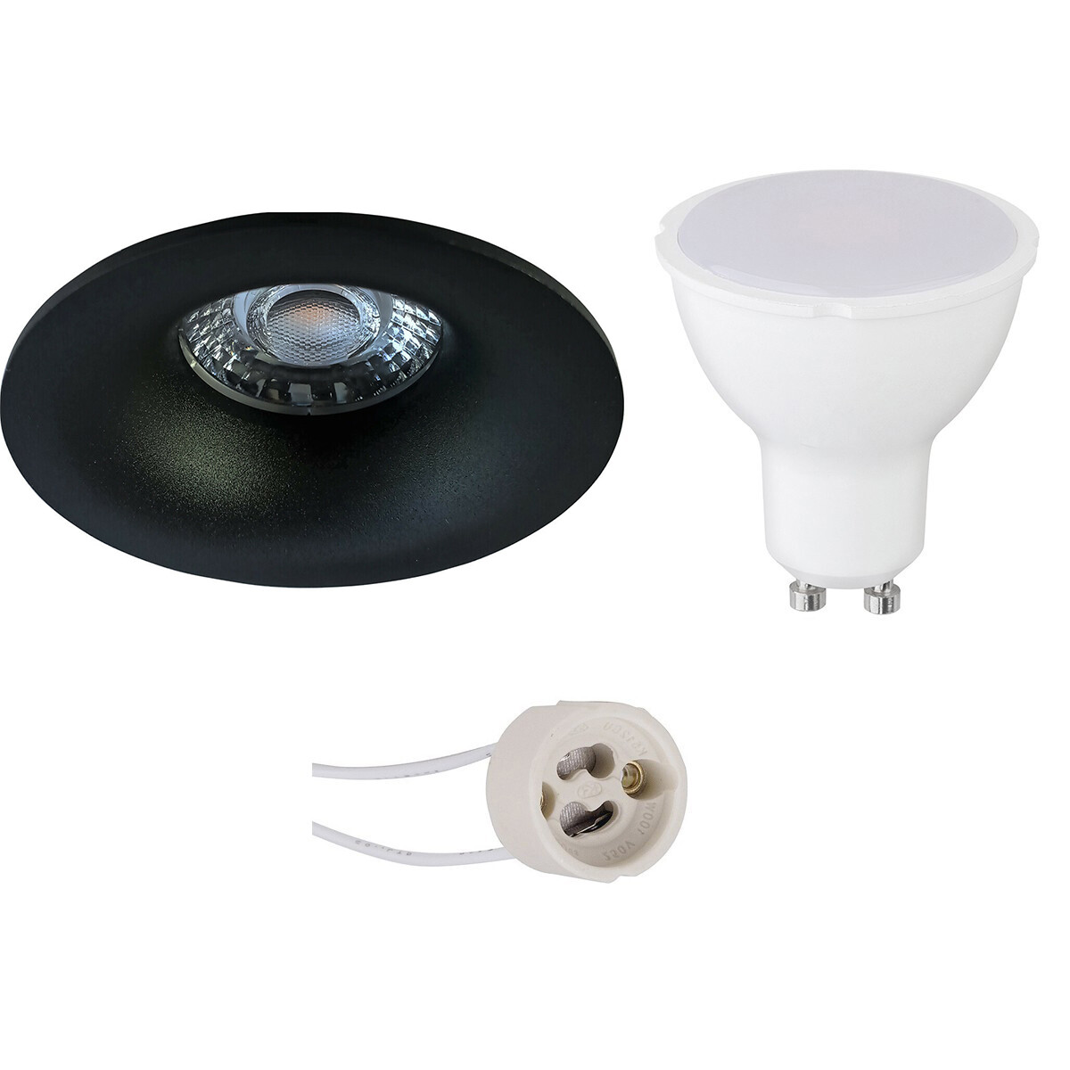 LED Spot Set - Pragmi Nora Pro - GU10 Fitting - Inbouw Rond - Mat Zwart - 4W - Helder/Koud Wit 6400K - Ø82mm