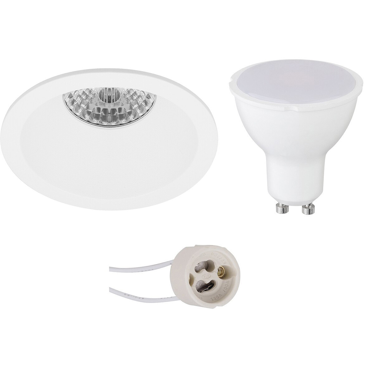 LED Spot Set - Pragmi Pollon Pro - GU10 Fitting - Inbouw Rond - Mat Wit - 4W - Natuurlijk Wit 4200K - Verdiept - Ø82mm