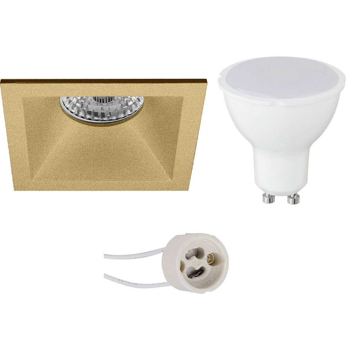 LED Spot Set - Pragmi Pollon Pro - GU10 Fitting - Inbouw Vierkant - Mat Goud - 4W - Warm Wit 3000K - Verdiept - 82mm