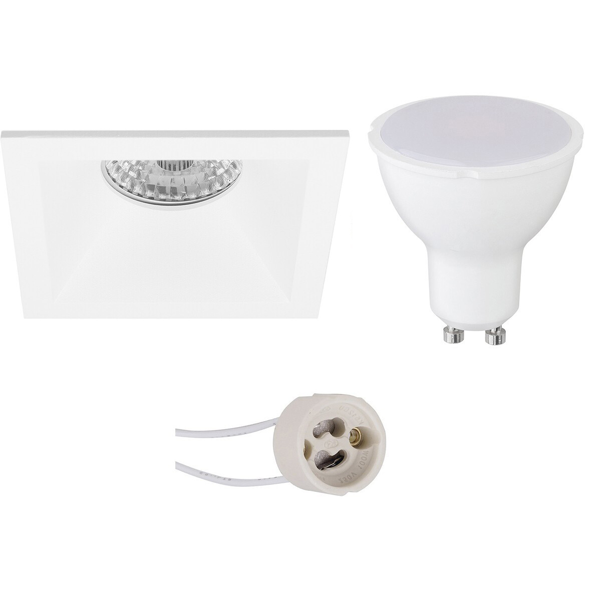 LED Spot Set - Pragmi Pollon Pro - GU10 Fitting - Inbouw Vierkant - Mat Wit - 4W - Helder/Koud Wit 6400K - Verdiept - 82mm