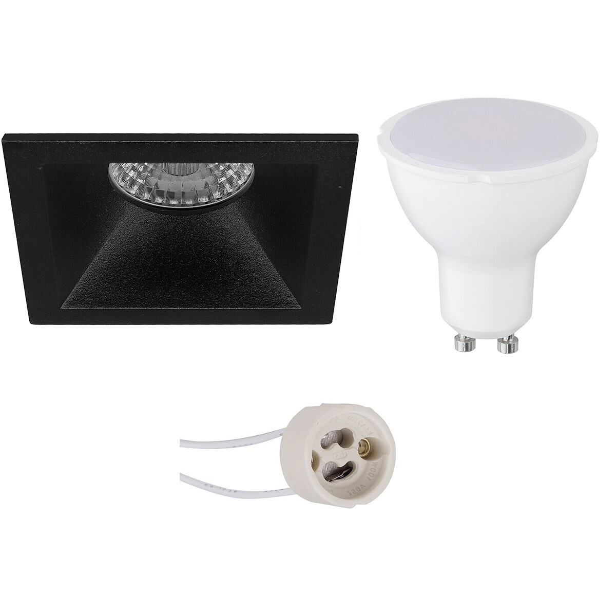 LED Spot Set - Pragmi Pollon Pro - GU10 Fitting - Inbouw Vierkant - Mat Zwart - 4W - Warm Wit 3000K - Verdiept - 82mm