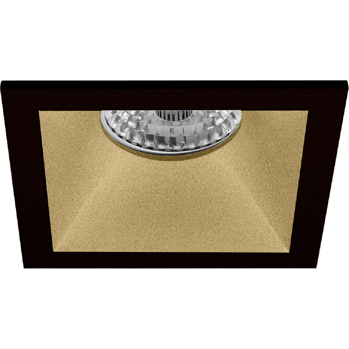 LED Spot Set - Pragmi Pollon Pro - GU10 Fitting - Dimbaar - Inbouw Vierkant - Mat Zwart/Goud - 6W - Helder/Koud Wit 6400K - Verdiept - 82mm