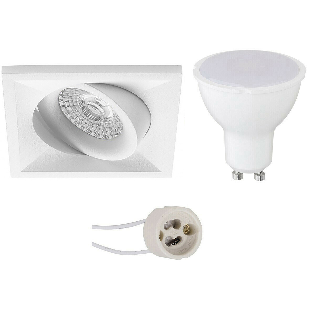 LED Spot Set - Pragmi Qiundo Pro - GU10 Fitting - Inbouw Vierkant - Mat Wit - 4W - Helder/Koud Wit 6400K - Kantelbaar - 80mm