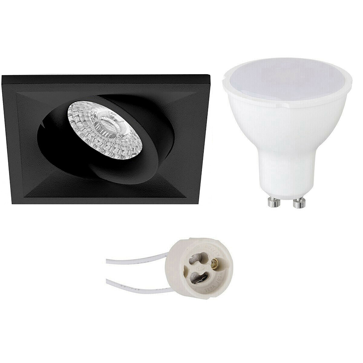 LED Spot Set - Pragmi Qiundo Pro - GU10 Fitting - Inbouw Vierkant - Mat Zwart - 4W - Warm Wit 3000K - Kantelbaar - 80mm