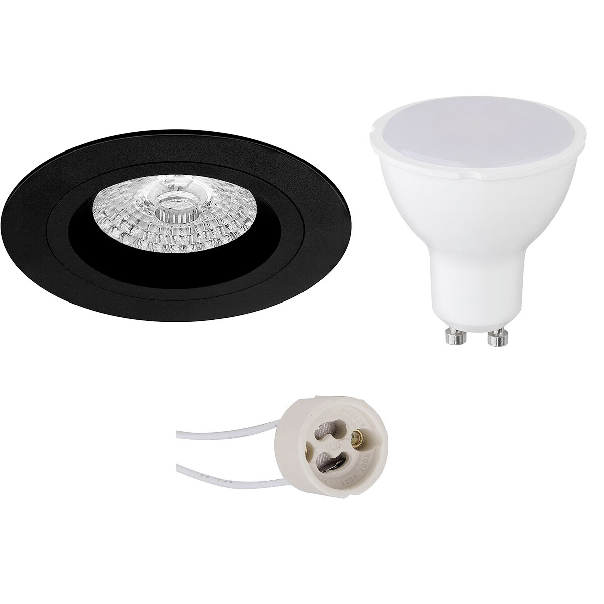 LED Spot Set - Pragmi Rodos Pro - GU10 Fitting - Dimbaar - Inbouw Rond - Mat Zwart - 6W - Helder/Koud Wit 6400K - Ø93mm