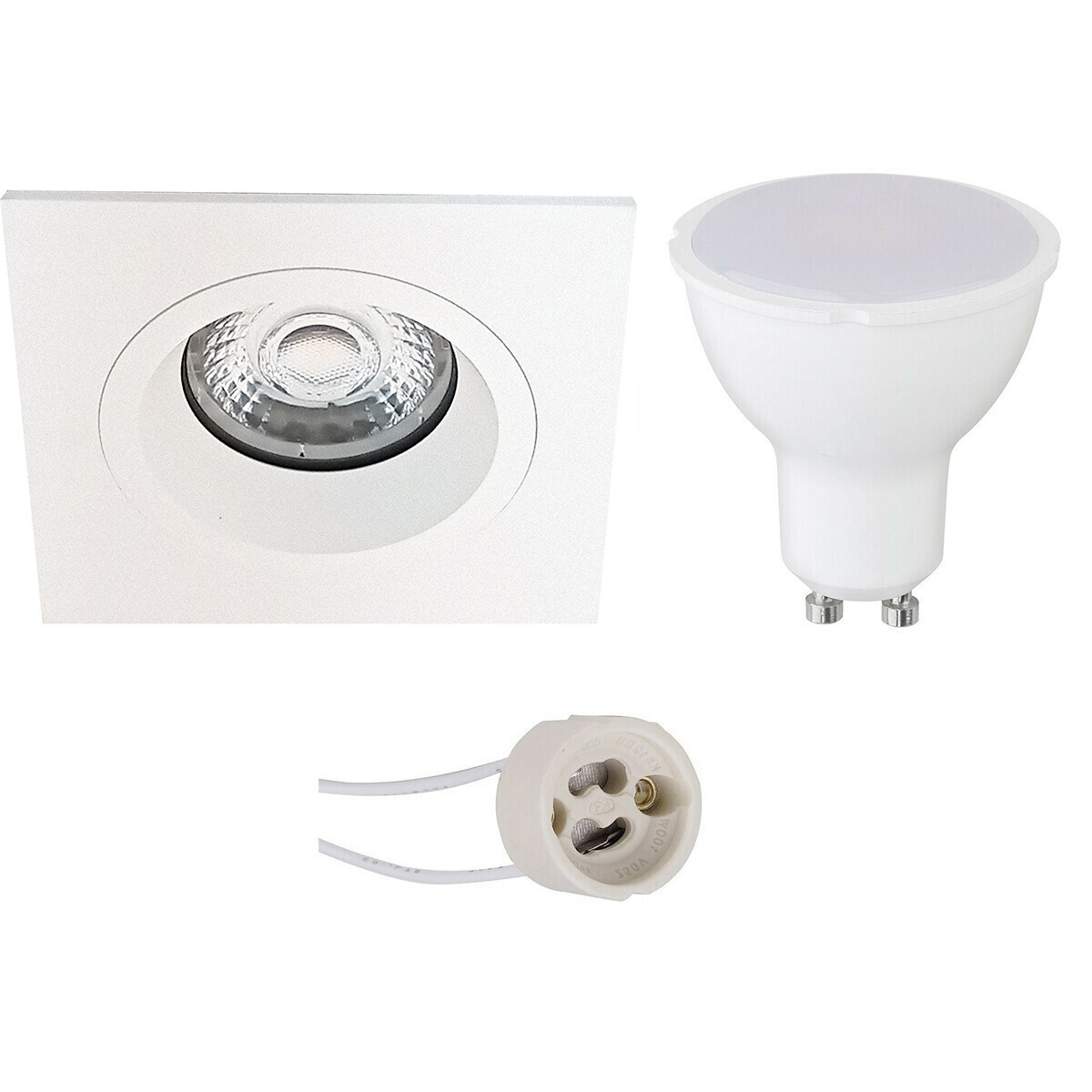 LED Spot Set - Pragmi Rodos Pro - GU10 Fitting - Dimbaar - Inbouw Vierkant - Mat Wit - 6W - Helder/Koud Wit 6400K - 93mm