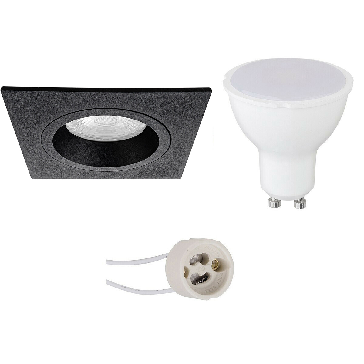 LED Spot Set - Pragmi Rodos Pro - GU10 Fitting - Inbouw Vierkant - Mat Zwart - 4W - Warm Wit 3000K - 93mm