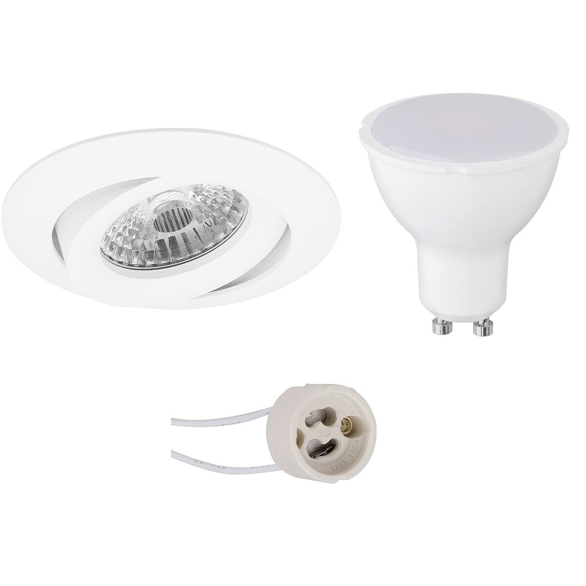 LED Spot Set - Pragmi Uranio Pro - GU10 Fitting - Dimbaar - Inbouw Rond - Mat Wit - 6W - Natuurlijk Wit 4200K - Kantelbaar - Ø82mm