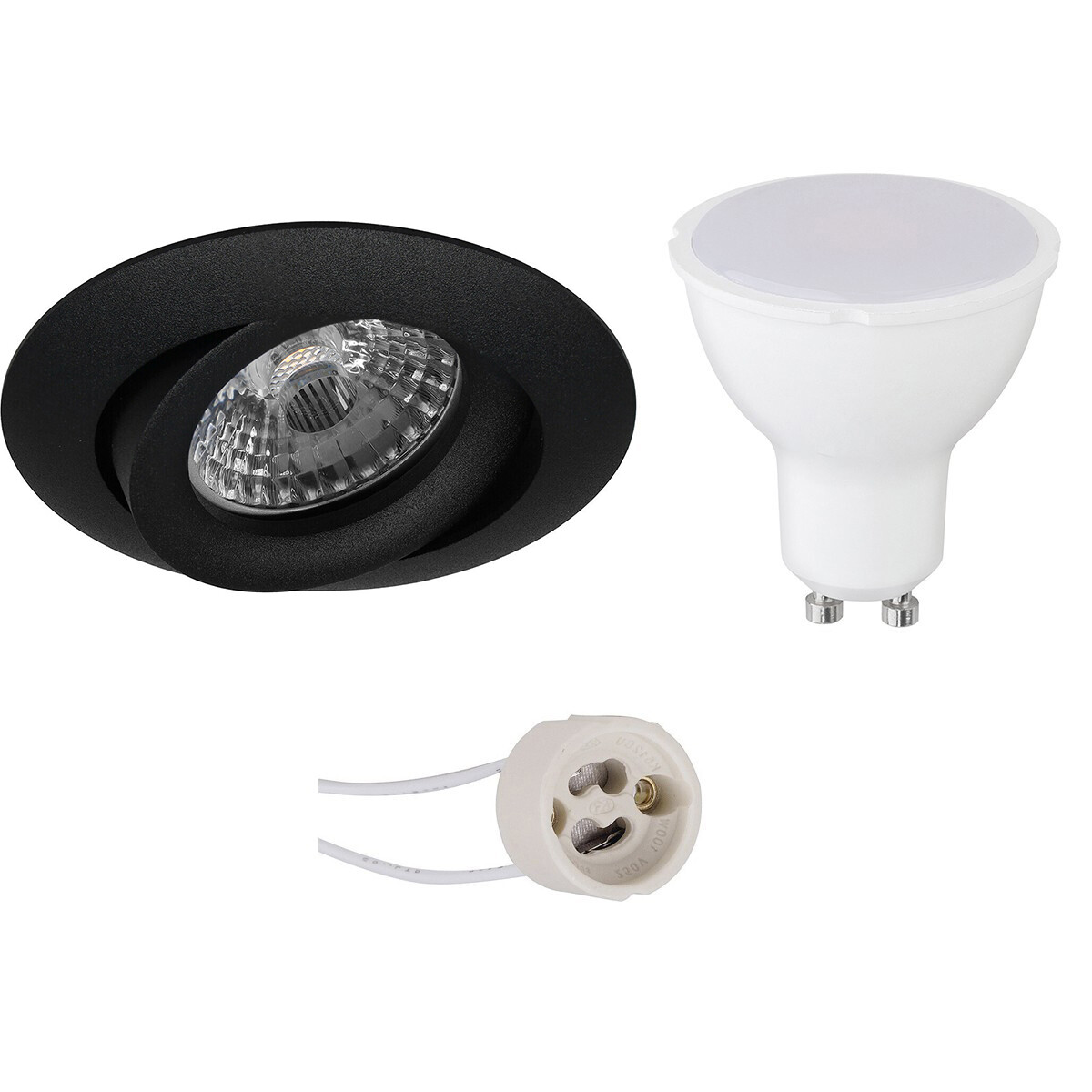 LED Spot Set - Pragmi Uranio Pro - GU10 Fitting - Inbouw Rond - Mat Zwart - 4W - Warm Wit 3000K - Kantelbaar - Ø82mm