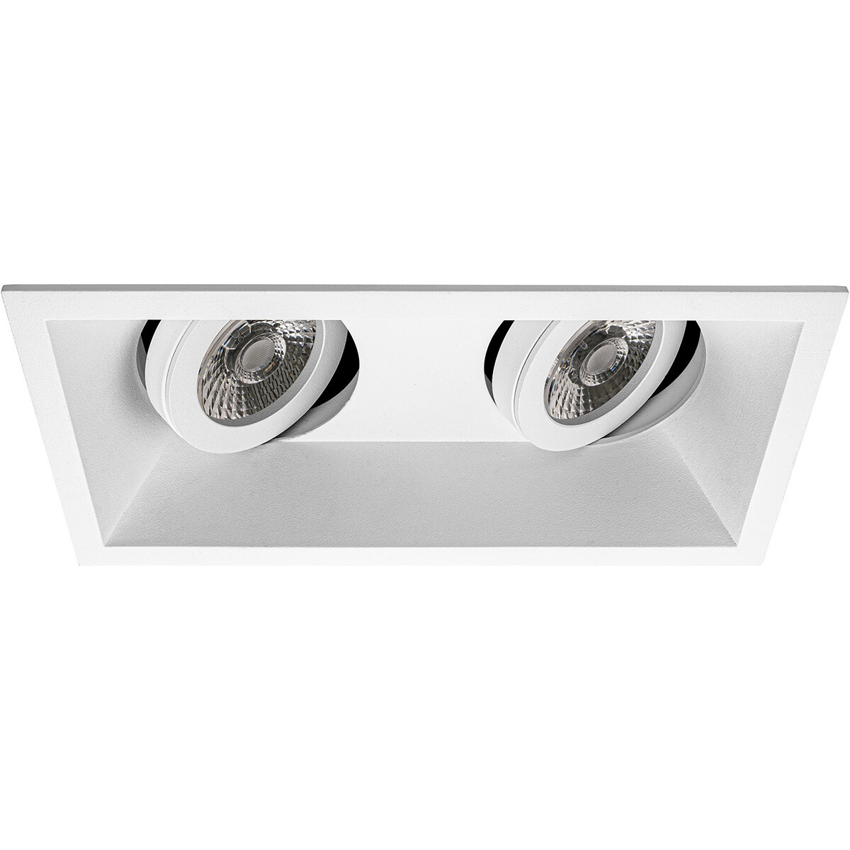 LED Spot Set - Aigi - Pragmi Zano Pro - GU10 Fitting - Inbouw Rechthoek Dubbel - Mat Wit - 6W - Helder/Koud Wit 6400K - Kantelbaar - 185x93mm