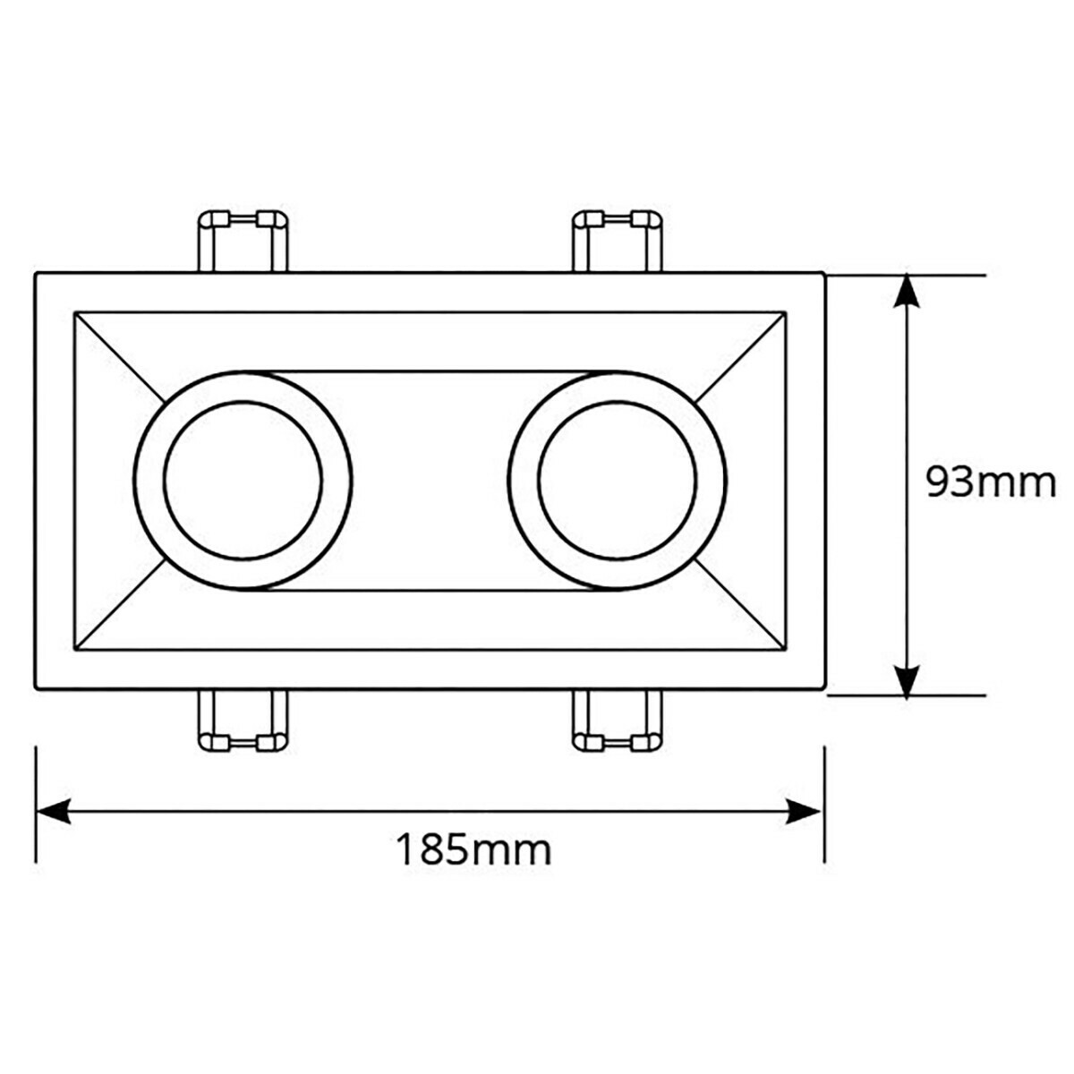 LED Spot Set - Pragmi Zano Pro - GU10 Fitting - Inbouw Rechthoek Dubbel - Mat Zwart - 4W - Warm Wit 3000K - Kantelbaar - 185x93mm